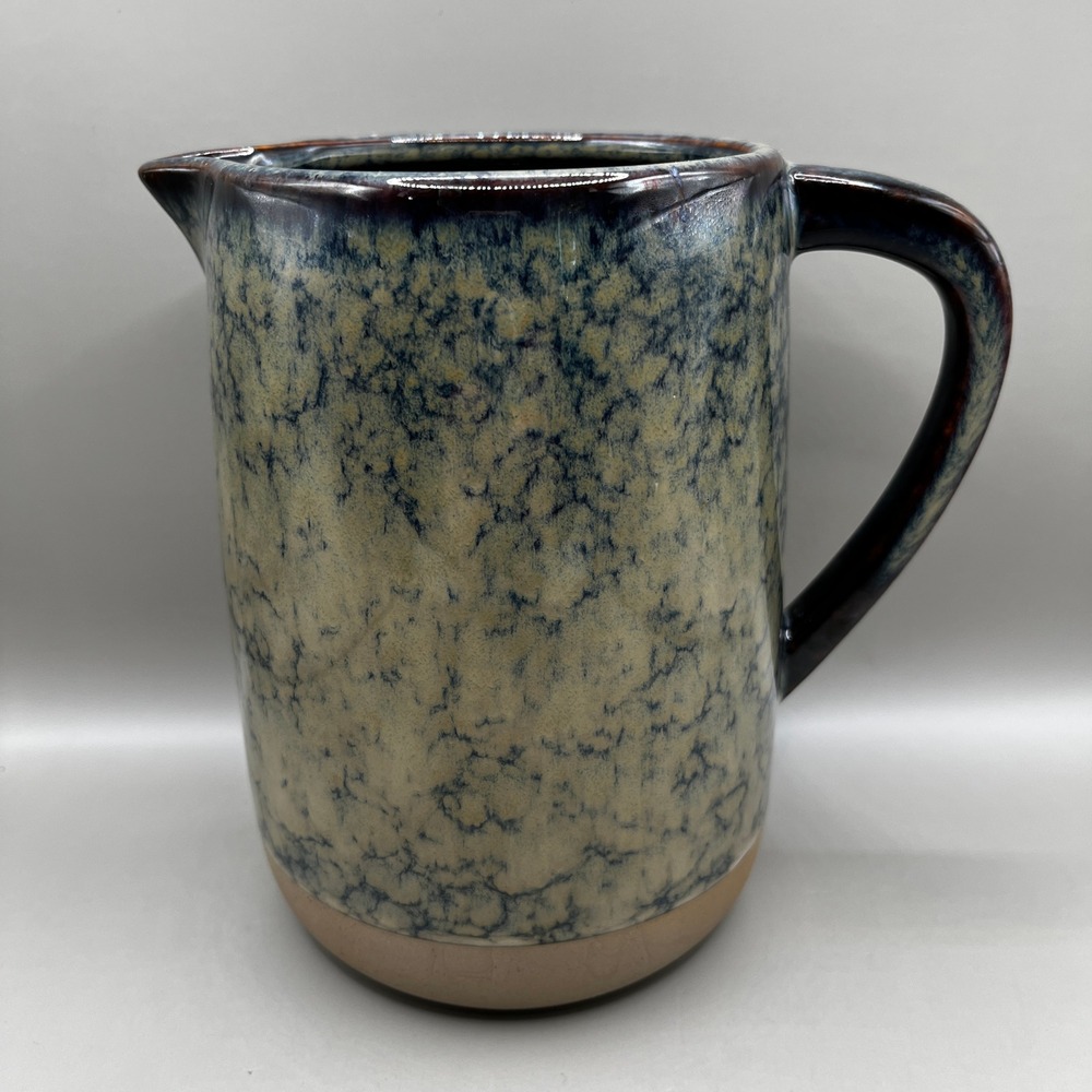 Vtg Artisan Studio Pottery Mottled‎ Blue Reactive Glaze Stoneware Pitcher 1 qt